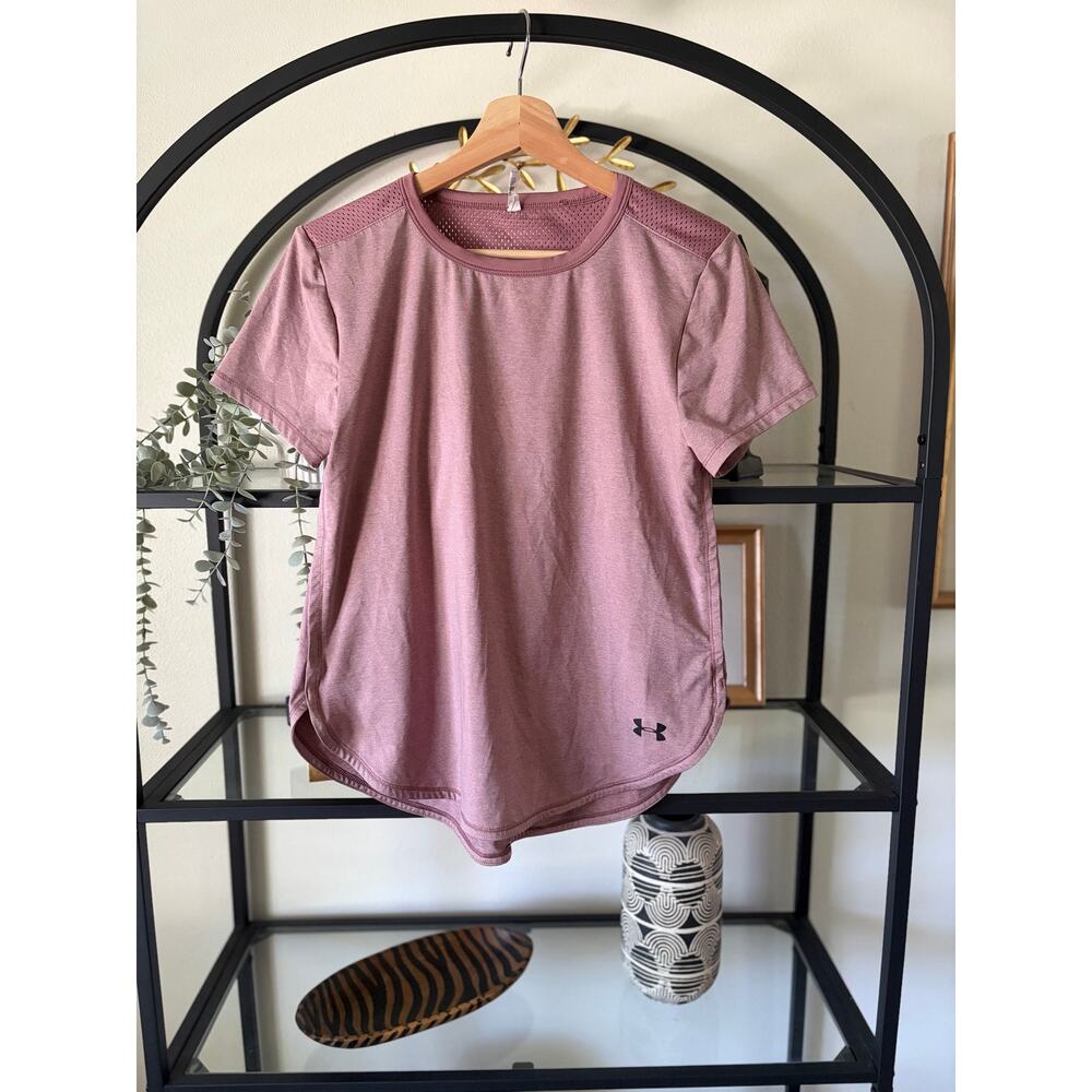 Under Armour HeatGear Womens Medium Mauve Mesh Back Running Training Shirt